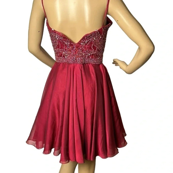 SHERRI HILL corset strapless flounce skater dress,rhinestones fit&flare,glam,red - Picture 7 of 16
